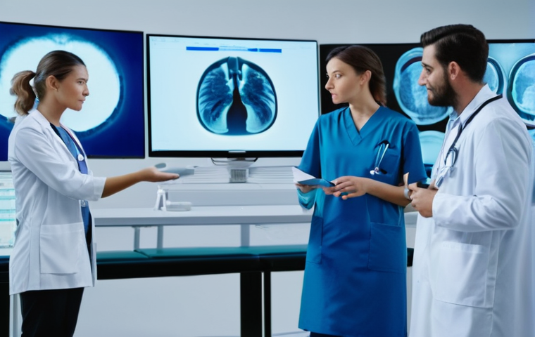 AI 의료 영상 분석의 성과 측정 지표 - **Prompt:** A heartwarming and hopeful scene depicting a kind, middle-aged male doctor, dressed in p...