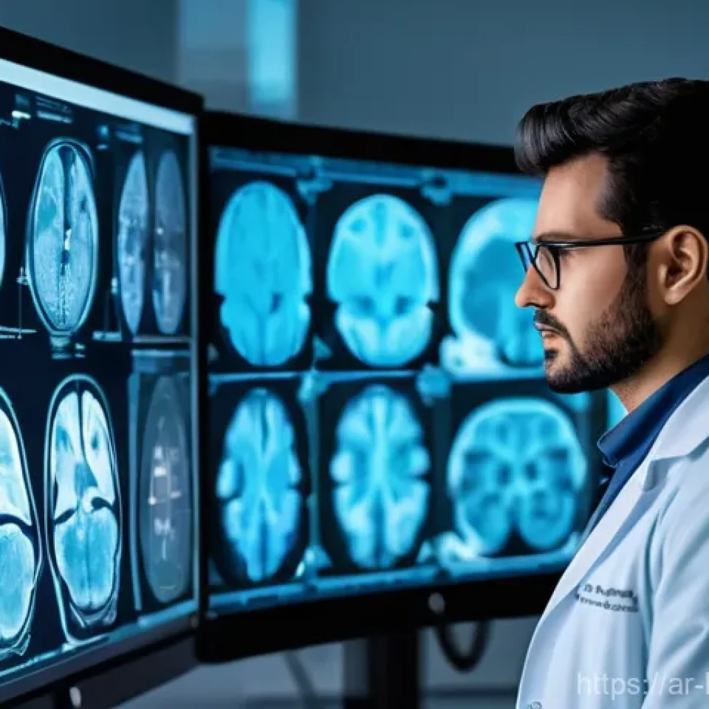 의료 영상 AI 분석의 글로벌 트렌드 - **"Artificial Intelligence aiding a professional, diverse doctor (e.g., a male Arab doctor in a cris...