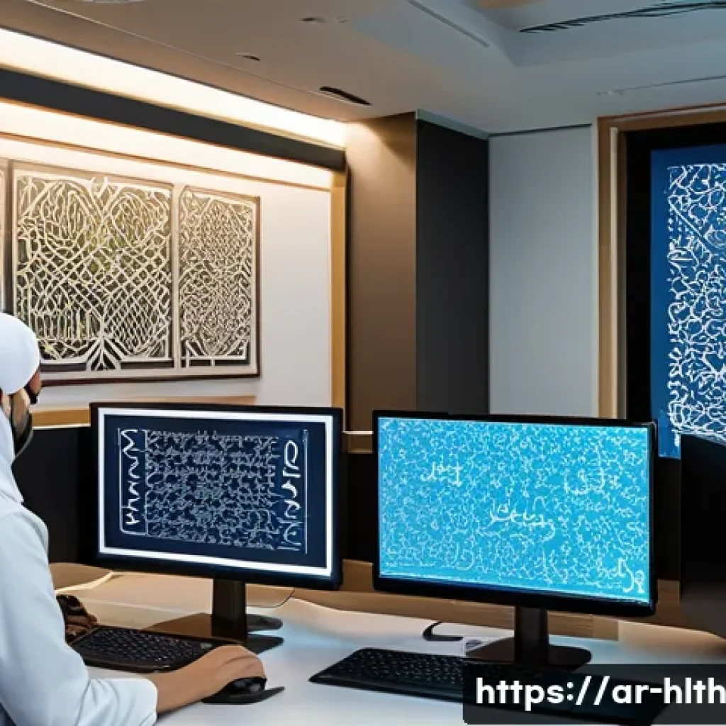 의료 영상 AI 분석을 위한 연구 방법론 - A modern medical research lab in an Arabic hospital setting, featuring diverse Middle Eastern scient...