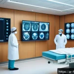 Home 22 AI를 활용한 진단 영상의 품질 향상 - A highly detailed, futuristic hospital radiology room in a Middle Eastern setting with advanced AI-p...