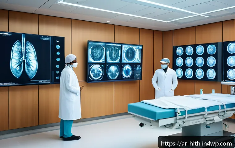 AI를 활용한 진단 영상의 품질 향상 - A highly detailed, futuristic hospital radiology room in a Middle Eastern setting with advanced AI-p...