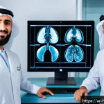 Home 21 의료 영상 AI 분석의 윤리적 문제 - A modern medical imaging lab in a Middle Eastern hospital, featuring diverse Arab healthcare profess...