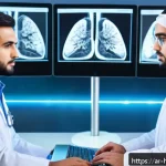 Home 20 AI와 머신러닝의 차이점 의료 영상 분석에 대한 관점 - A modern medical laboratory scene featuring an Arabic male radiologist in professional attire, analy...