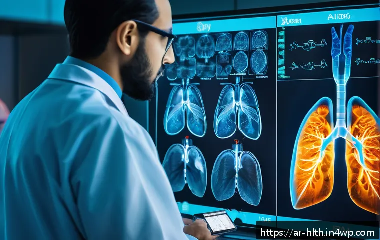 AI와 의료 영상 분석의 통합 접근법 - A highly detailed digital illustration of an advanced artificial intelligence system analyzing medic...